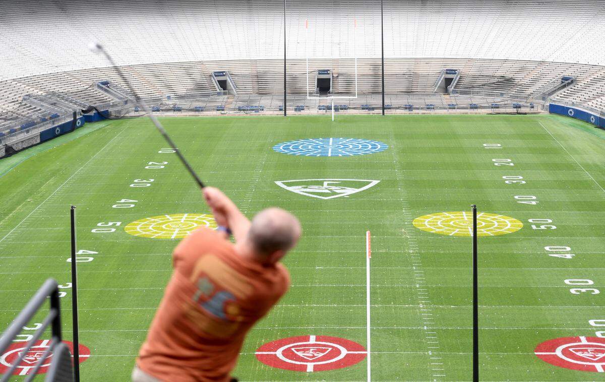 Targets are painted on the field for Topgolf Live at Beaver Stadium on Thursday, June 2, 2022.