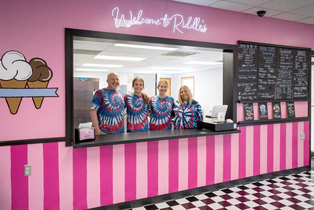 Andy, Callie, Gracie and Kristen Riddle in Riddle’s Ice Cream Shop’s new location at 4576 Penns Valley Road on Thursday, March 7, 2024.