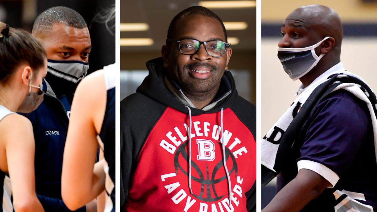 Penns Valley girls basketball coach Terrance Green, left, Bellefonte girl’s basketball head coach Marcus Toomer and Philipsburg-Osceola boys basketball coach TJ Anderson are among the only Black high school head coaches in Centre County.