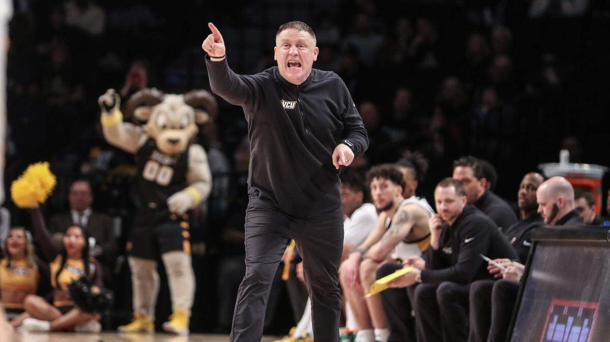 Virginia Commonwealth Rams head coach Mike Rhoades yells out instructions in the second half of a March 12 game against the Dayton Flyers at Barclays Center.