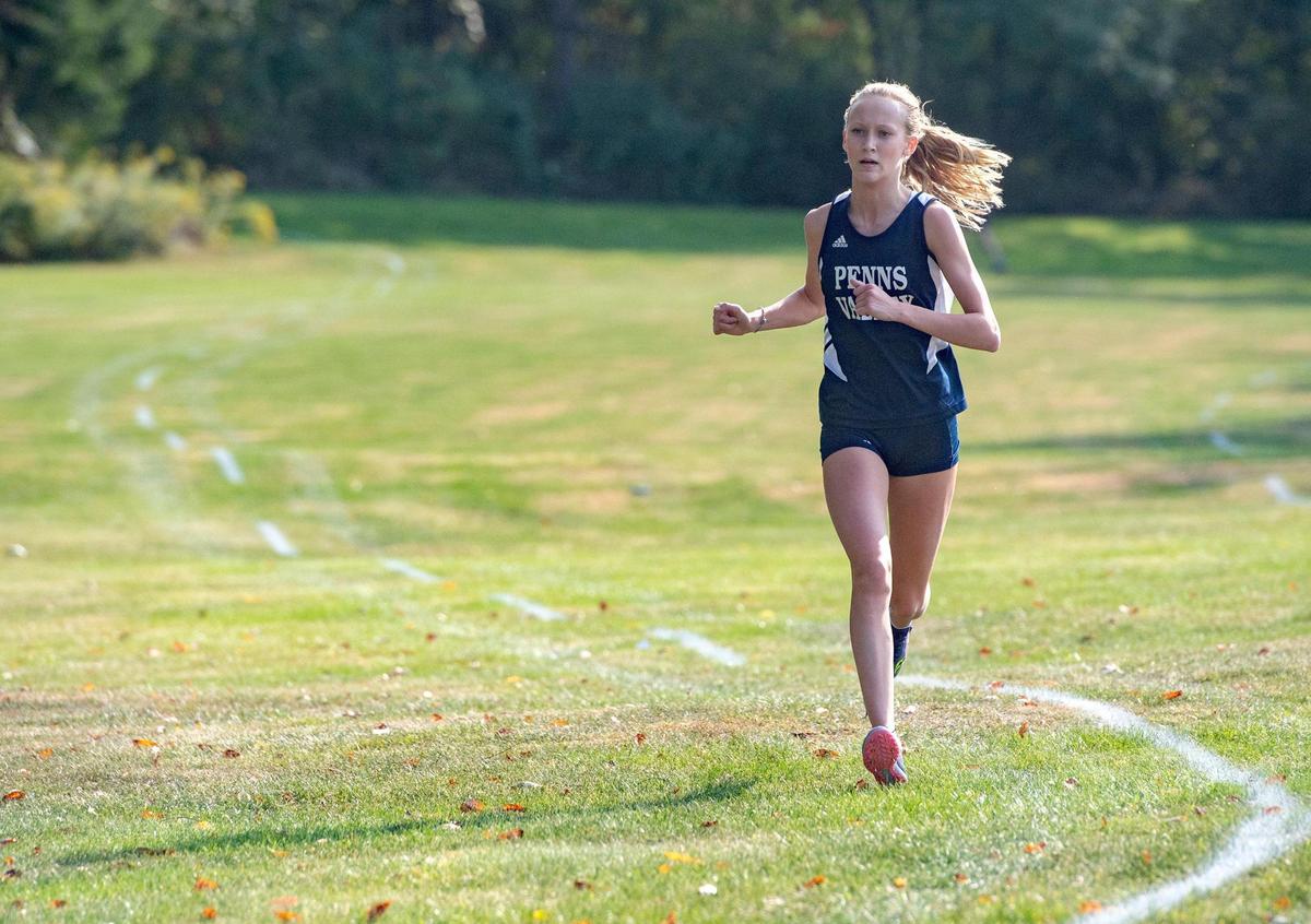 Penns Valley’s Alexis Durn sprints to finish the race in third on Tuesday, Sept. 22, 2020 as the Rams hosted Philipsburg-Osceola.