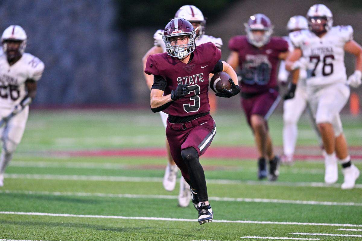 State College’s wide receiver, Ty Salazer, puts distance on the Altoona Defense in the home opener at Memorial Field on Friday, Aug. 30, 2024.