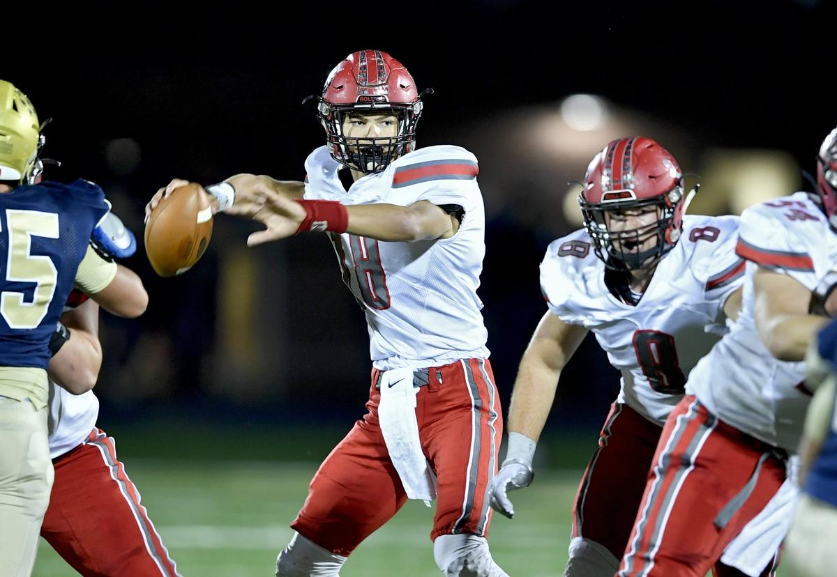 Bellefonte’s Ethan Rossman makes a pass during the game against Bald Eagle Area on Friday, Oct. 25, 2019.