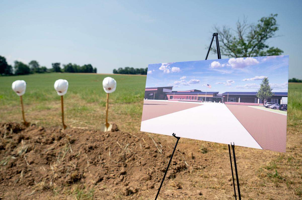 A rendering of the new Bellefonte Elementary school is on display during the groundbreaking ceremony on Friday, June 21, 2024.