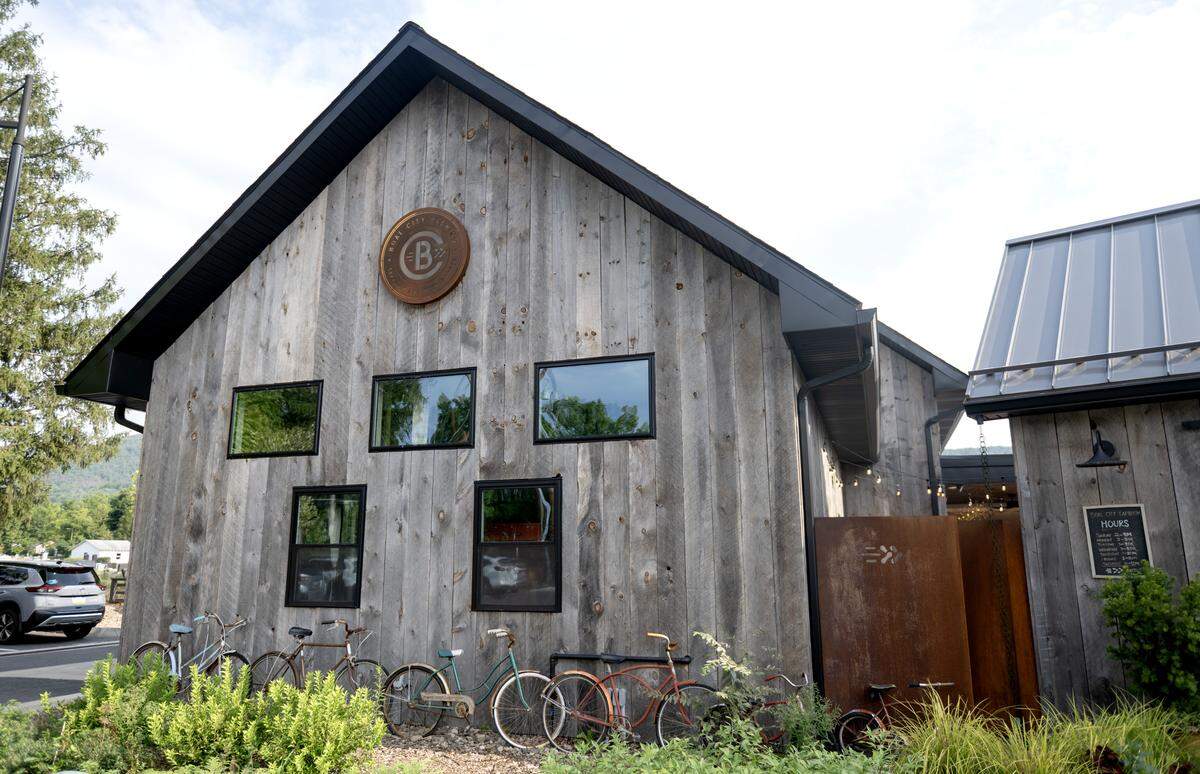 Old bikes decorate the outside of Boal City Brewing on Thursday, Aug. 14, 2025.  
