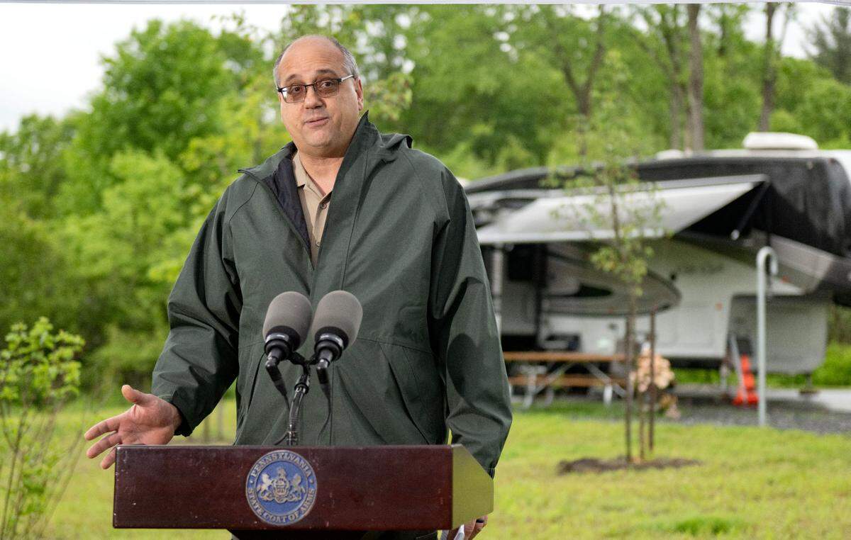 Bald Eagle State Park manager Bill Kocher talks about the new campsites on the White Pine camping loop during a visit with local and DCNR officials on Wednesday, May 21, 2025.