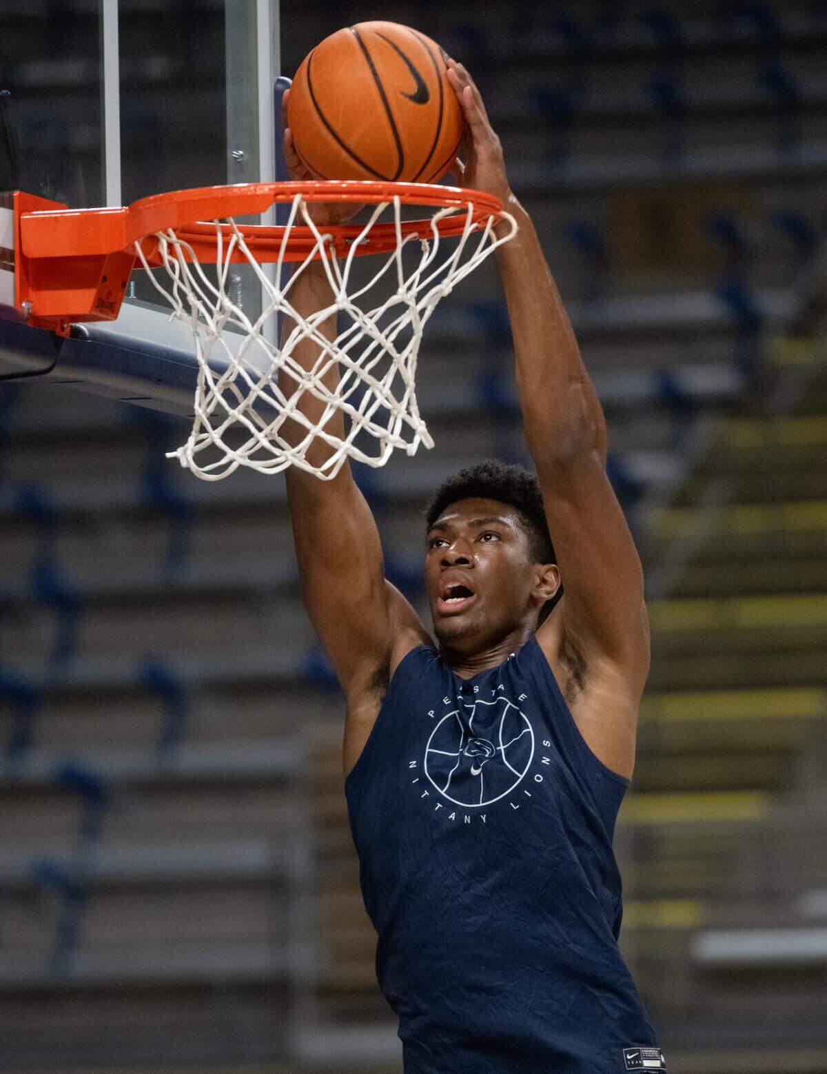 Penn State’s Kebba Njie makes a basket during summer practice on Tuesday, July 19, 2022.