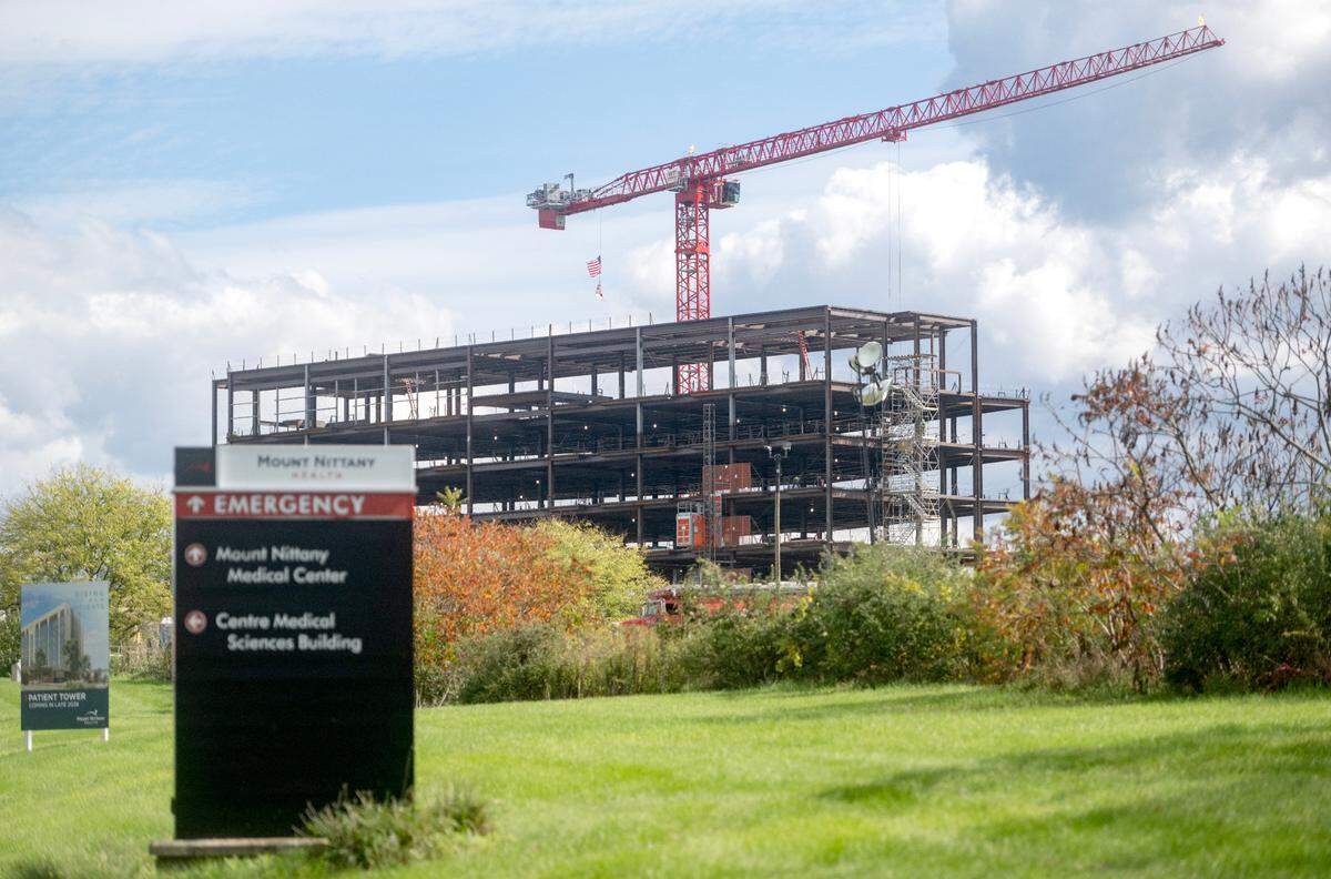 Construction at the Mount Nittany Health new patient tower on Tuesday, Oct. 8, 2024.