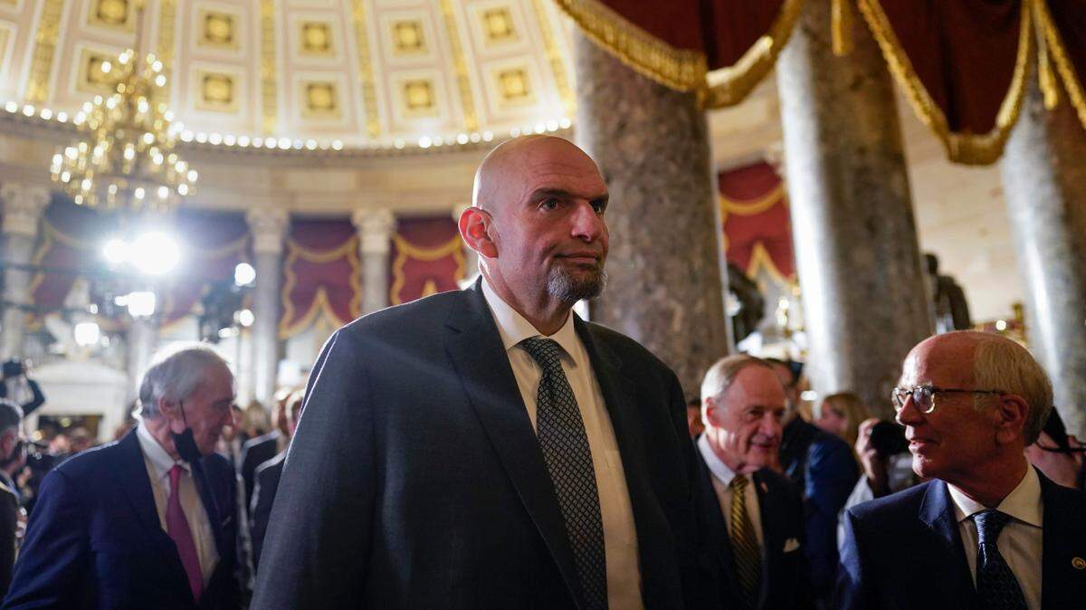 Sen. John Fetterman, D-Pa., arrives Tuesday for President Joe Biden’s State of the Union address at the Capitol in Washington.