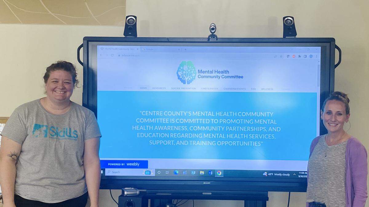Kacee Baker and Nicki Tice from Skills of Central PA present MHCCCentre.com to members and staff at Opportunity Centre Clubhouse in State College.