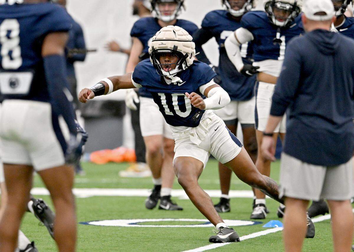 Penn State safety Dejuan Lane runs a drill during practice on Saturday, Aug. 3, 2024.