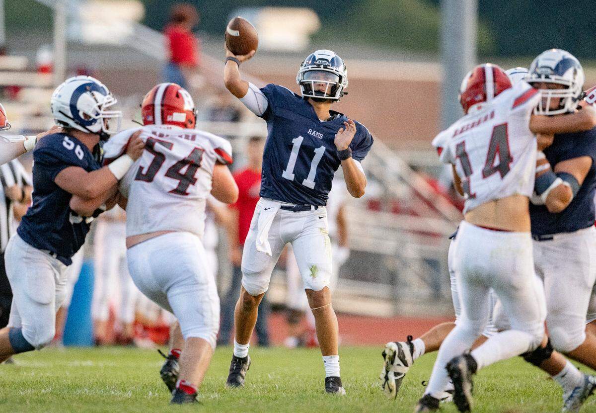 Penns Valley’s Jackson Romig makes a pass during the game against Bellefonte on Friday, Sept. 2, 2022.