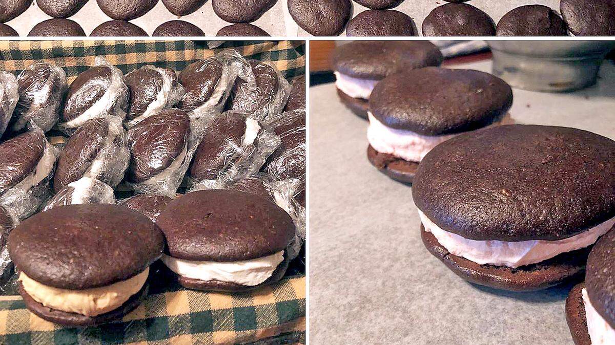 A selection of whoopie pies made by Bev Kauffman — Peanut butter, strawberry and traditional white cream filled. The tasty treat is believed to be celebrating its 100th birthday this year.