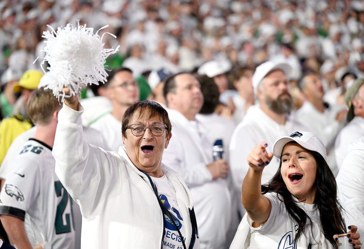 Fans cheers during the Penn State White Out game against Oregon on Saturday, Sept. 27, 2025.  
