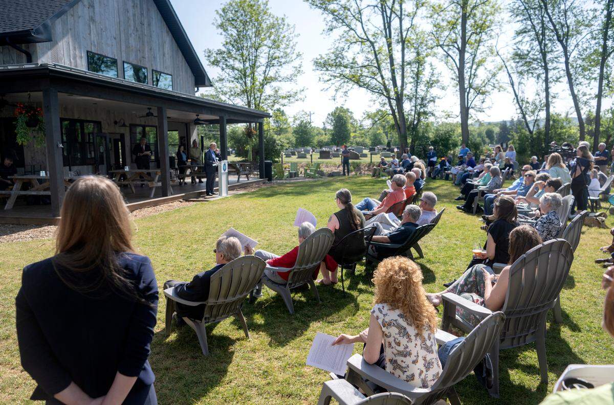 Mark Higgins talks about the $840,000 being awarded to local organizations through the Happy Valley Adventure Bureau and the Centre County Board of Commissioners Tourism Grants at Boal City Brewing on Wednesday, May 31, 2023.