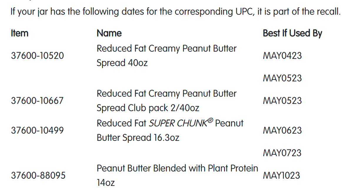 A separate company recall from Skippy that notes an additiona product included in the recall, retrieved April 8, 2022.
