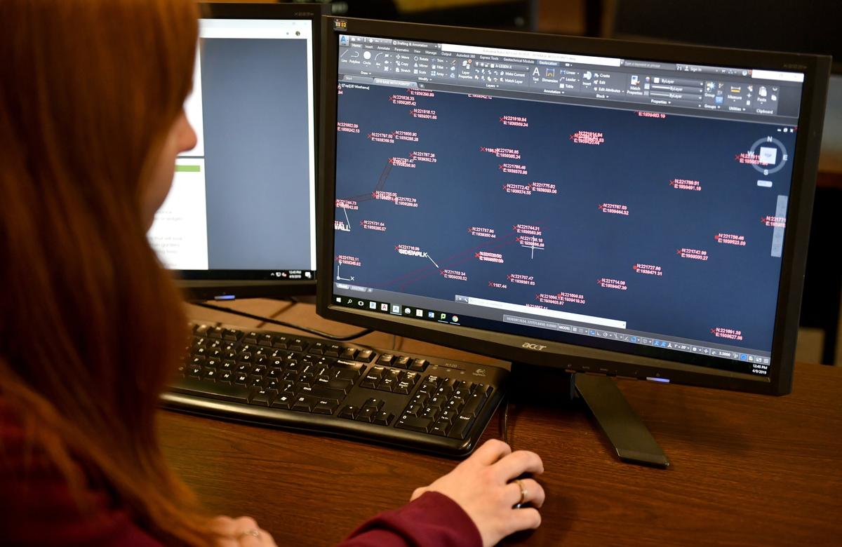 Melanie Boggs, of Altoona, works on her capstone project in Civil 3D, a CAD program at South Hills School of Business and Technology in State College on April 9.