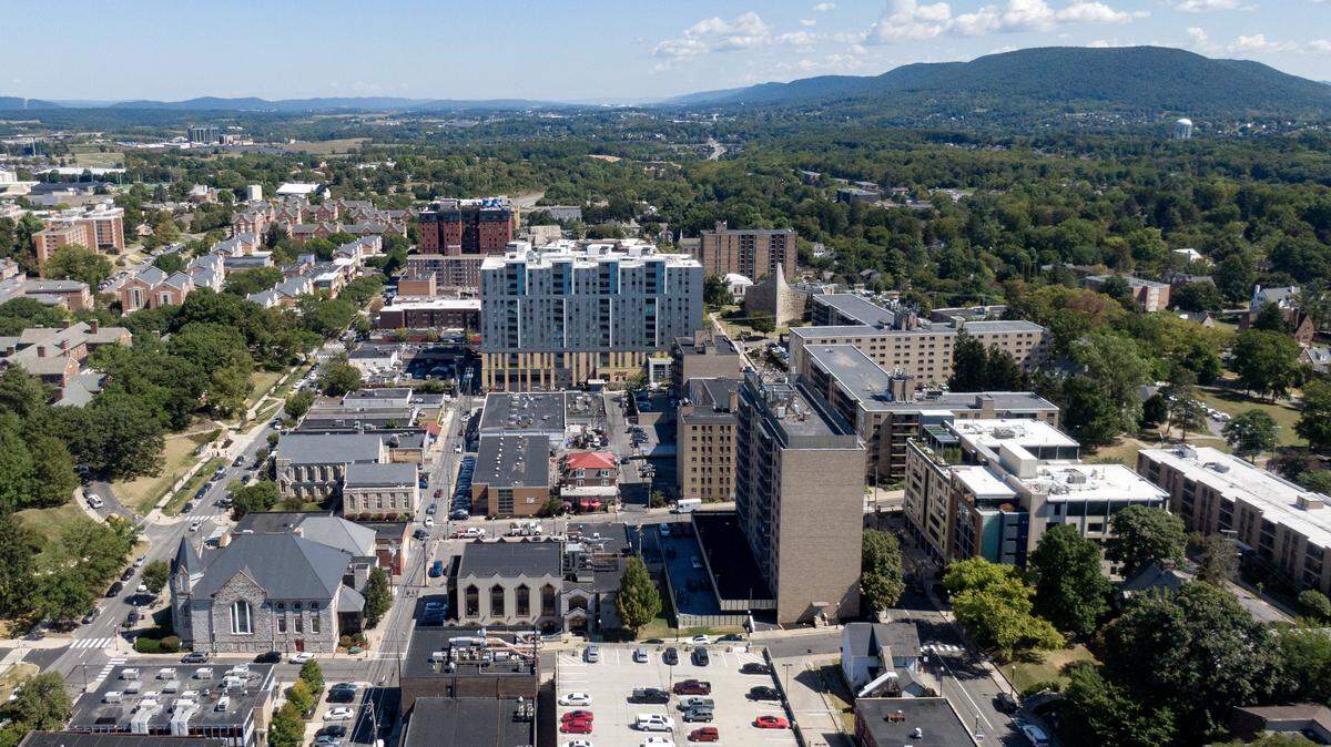 An aerial view of the east side of downtown State College on Wednesday, Sept. 3, 2025. 