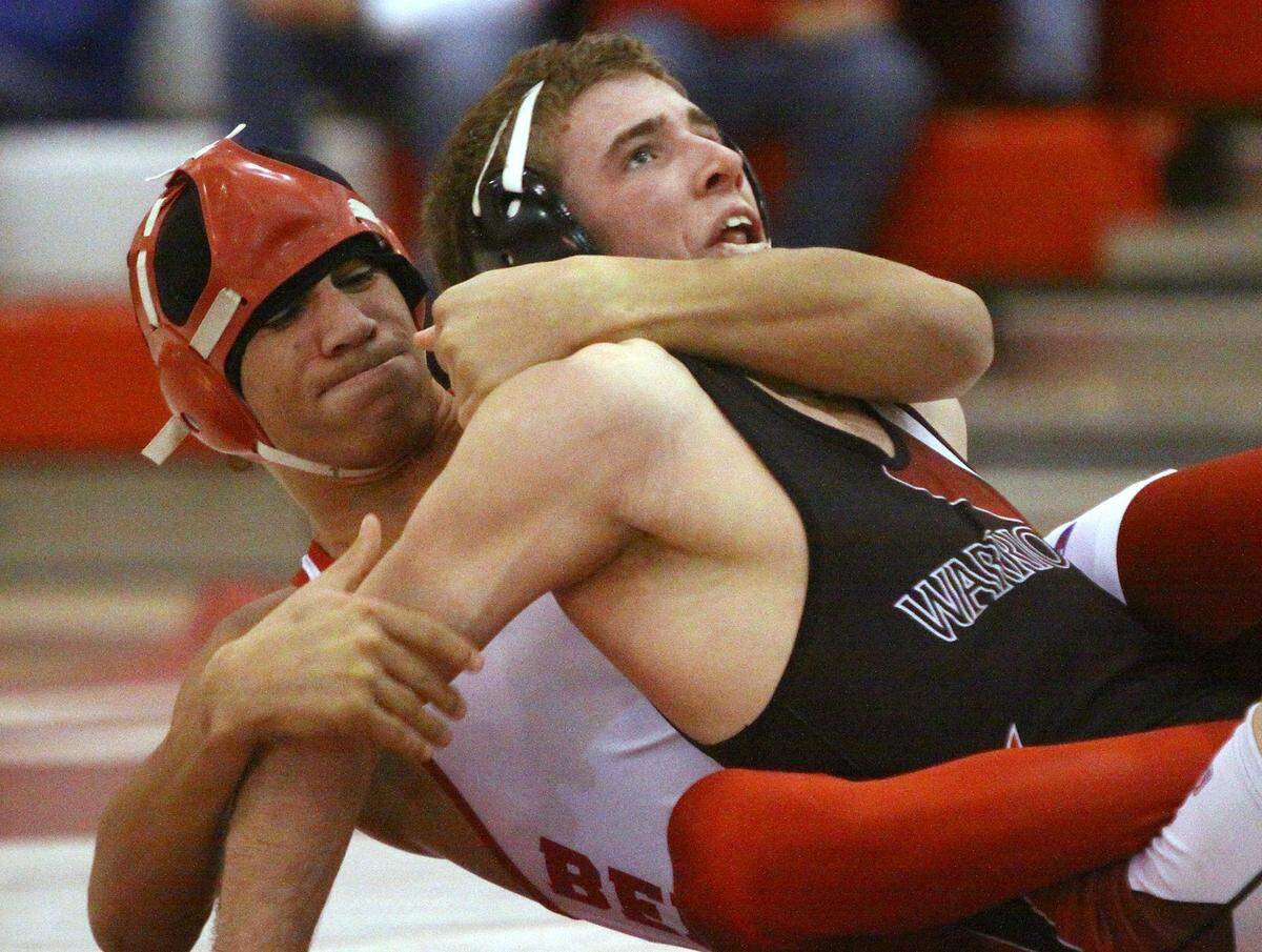 Bellefonte’s Tyler Lucas takes down Indian Valley’s Thomas Hovice on Tuesday, January 12, 2010. CDT/Christopher Weddle