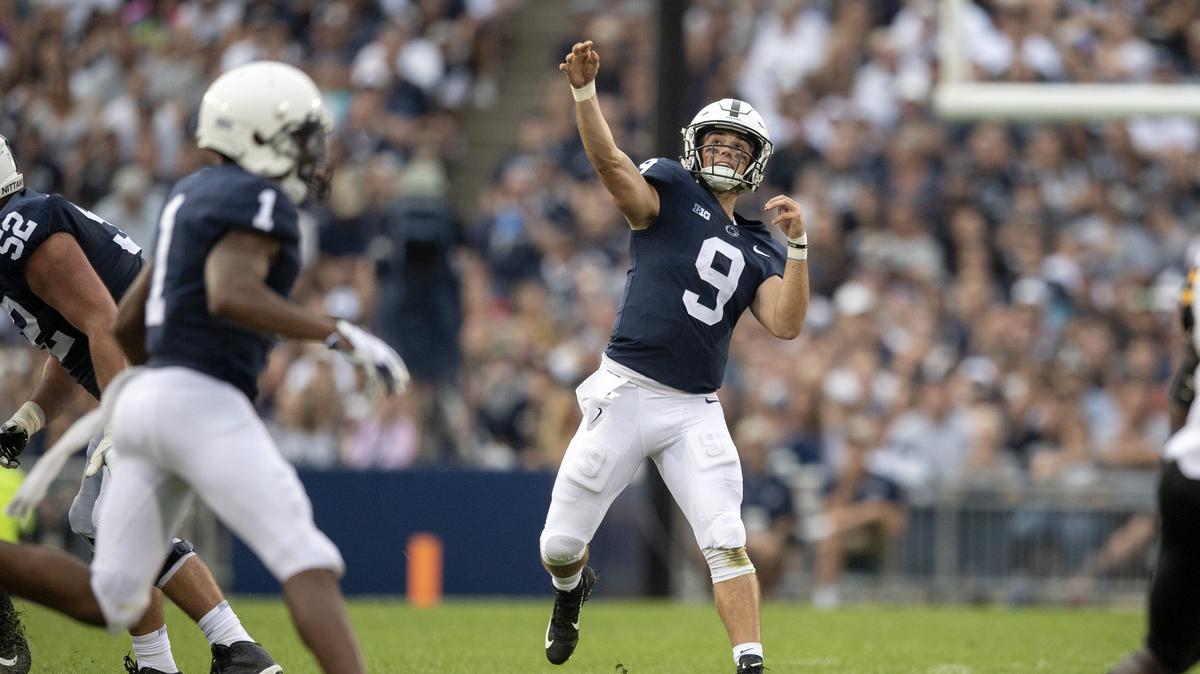 Penn State quarterback Trace McSorley makes a pass during the Saturday, Sept. 1, 2018 game against Appalachian State at Beaver Stadium.