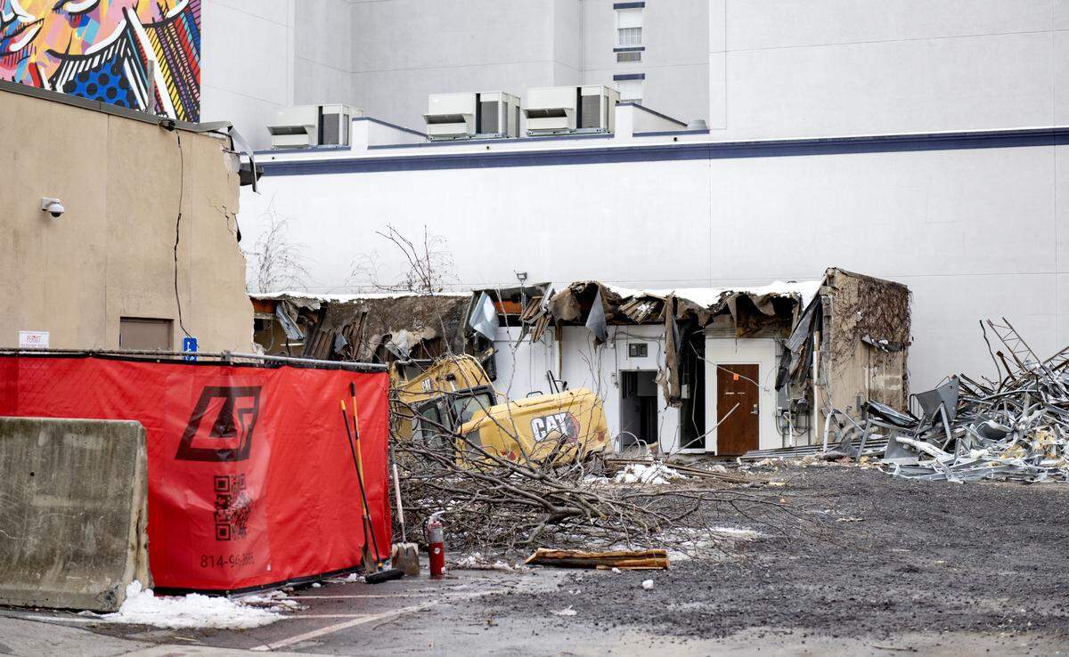 Demolition of the former BioLife building on the corner of South Atherton and Beaver Avenue in State College on Wednesday, Dec. 3, 2025.  