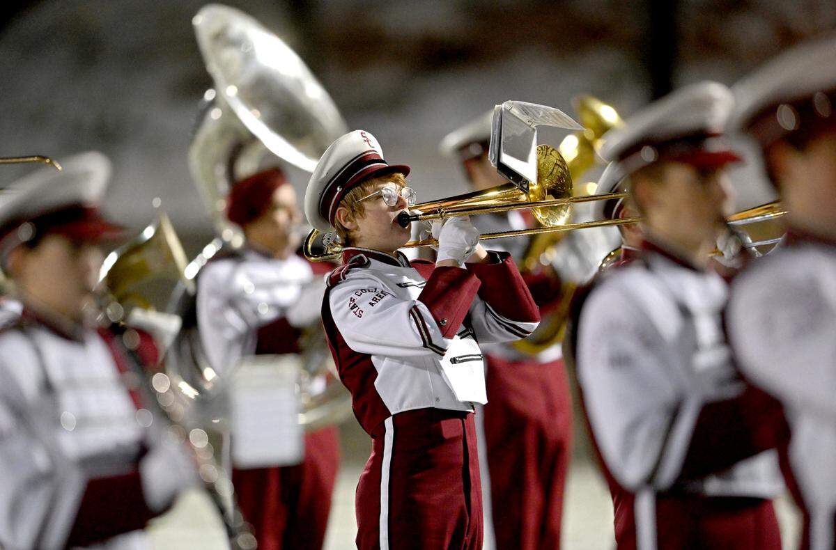 State College marching band performs during halftime of the State College football game against McDowell on Friday, Nov. 18, 2022.