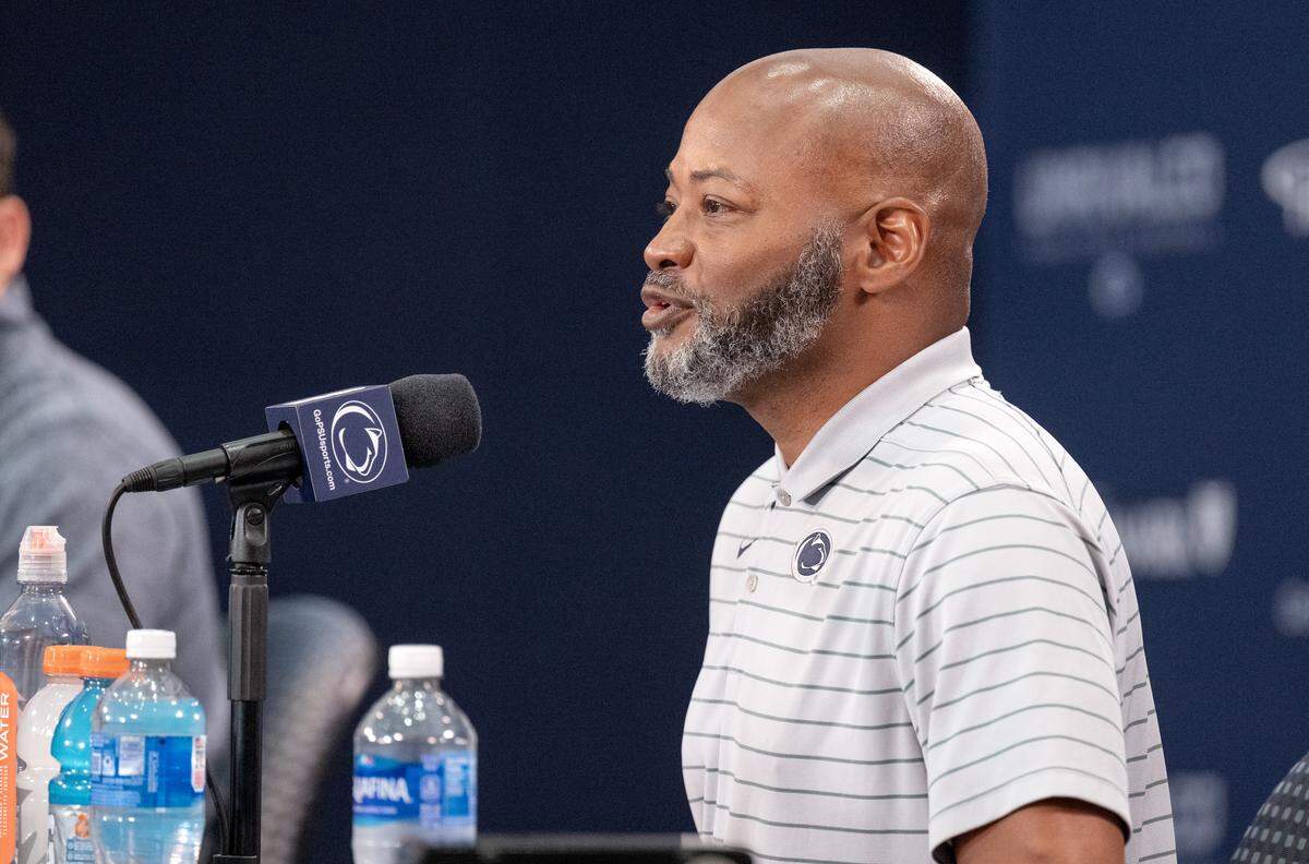 Penn State football interim coach Terry Smith answers questions during a press conference on Monday, Oct. 13, 2025.