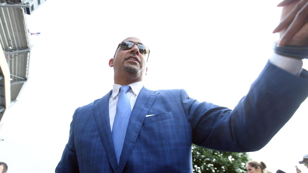 Penn State football coach James Franklin greets fans during team arrival before the Kent State game Saturday, Sept. 15, 2018 at Beaver Stadium.