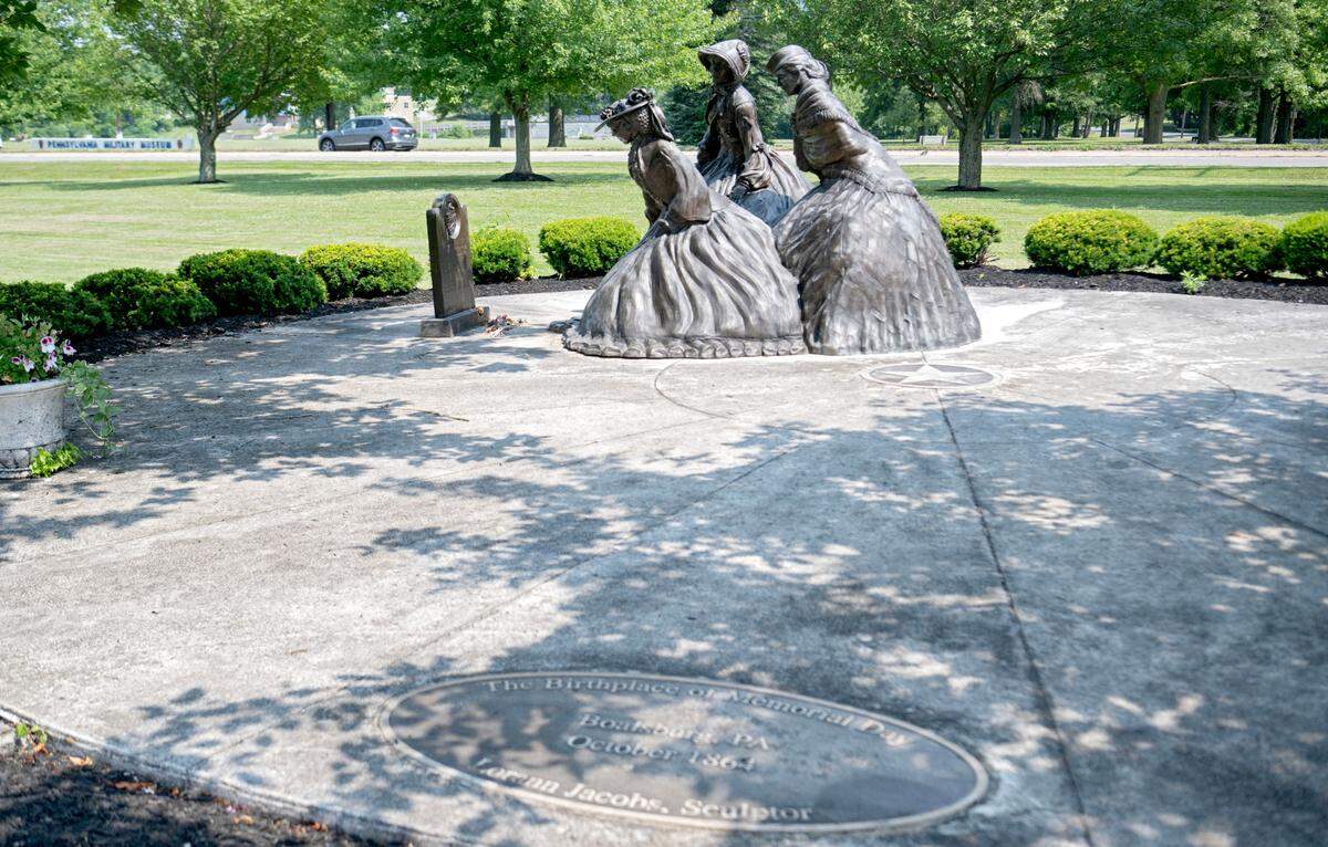A sculpture of the three ladies for the birthplace of Memorial Day in Boalsburg on Tuesday, June 18, 2024.