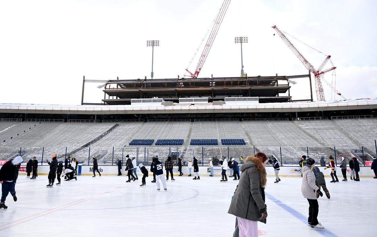 Penn State fans take part in the first public skate session on the ice at Beaver Stadium on Wednesday, Jan. 28, 2026.  