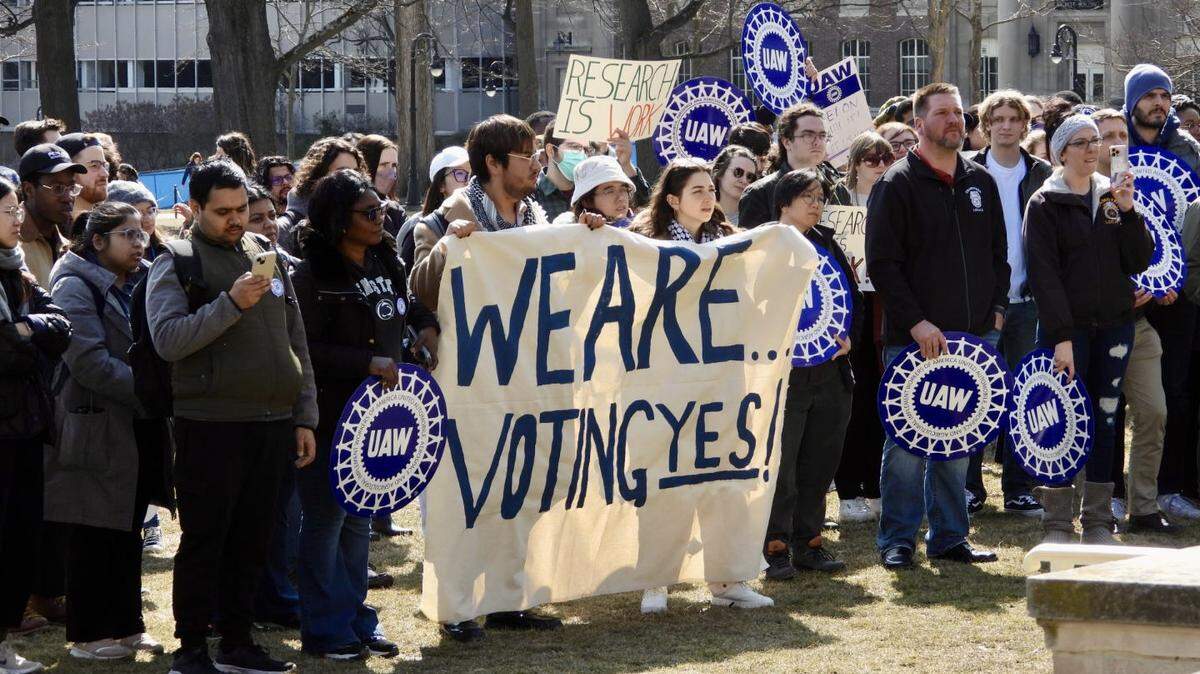 Graduate students at Penn State held a rally Tuesday afternoon to call on the administration to let them hold a union election this semester.