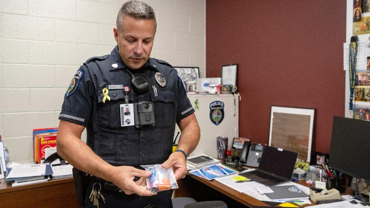 State College Area high school resource officer John Aston shows an assortment of vapes that have been confiscated from students. Penns Valley Area School District is the only district in Centre County without school resource officers ​or school police officers, but has started a discussion around adding them.