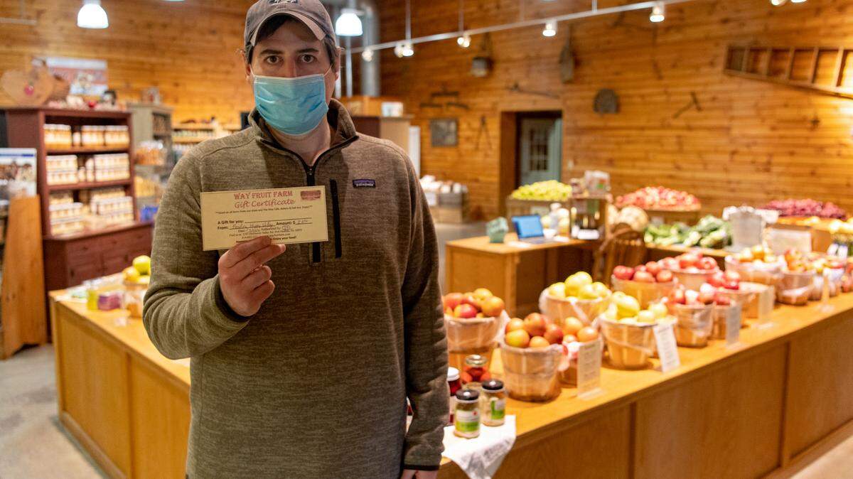 John Patishnock poses Monday at Way Fruit Farm. Patishnock’s Feeding Happy Valley project will offer gift cards to local establishments for those in need.