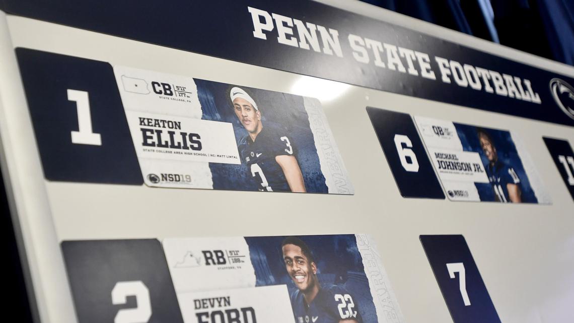 State College’s Keaton Ellis was the first on the Penn State football signing board on Wednesday, Dec. 19, 2018.