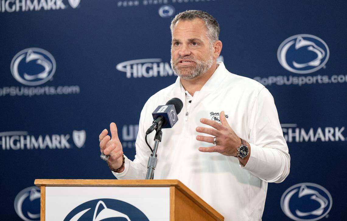 Penn State athletic director Pat Kraft talks firing football coach James Franklin and the search for a new leader of the Nittany Lions during a press conference on Monday, Oct. 13, 2025.