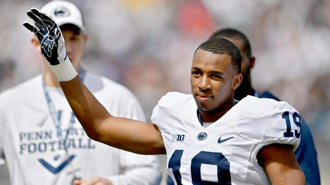 Penn State early enrollee Trent Gordon is introduced during the Penn State Blue-White Game on Saturday, April 21, 2018.