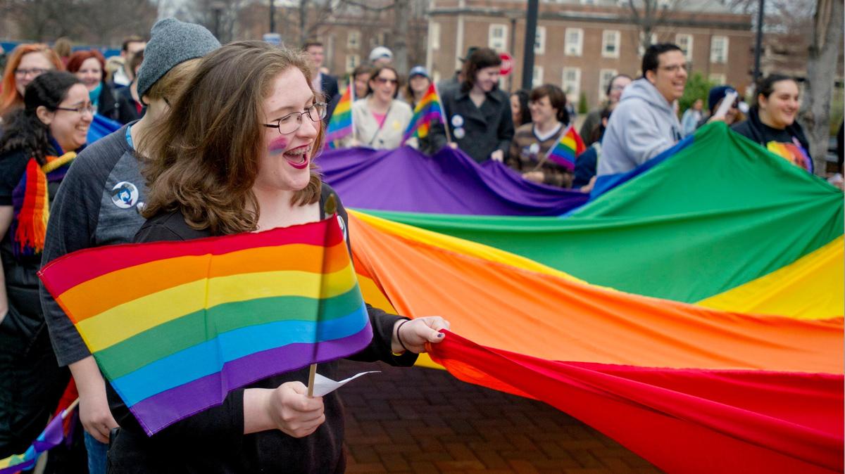 Penn State’s faculty senate voted Tuesday to eliminate gendered words from course and program descriptions to promote and more welcoming and inclusive environment. Pictured is a past pride march that ran through campus.