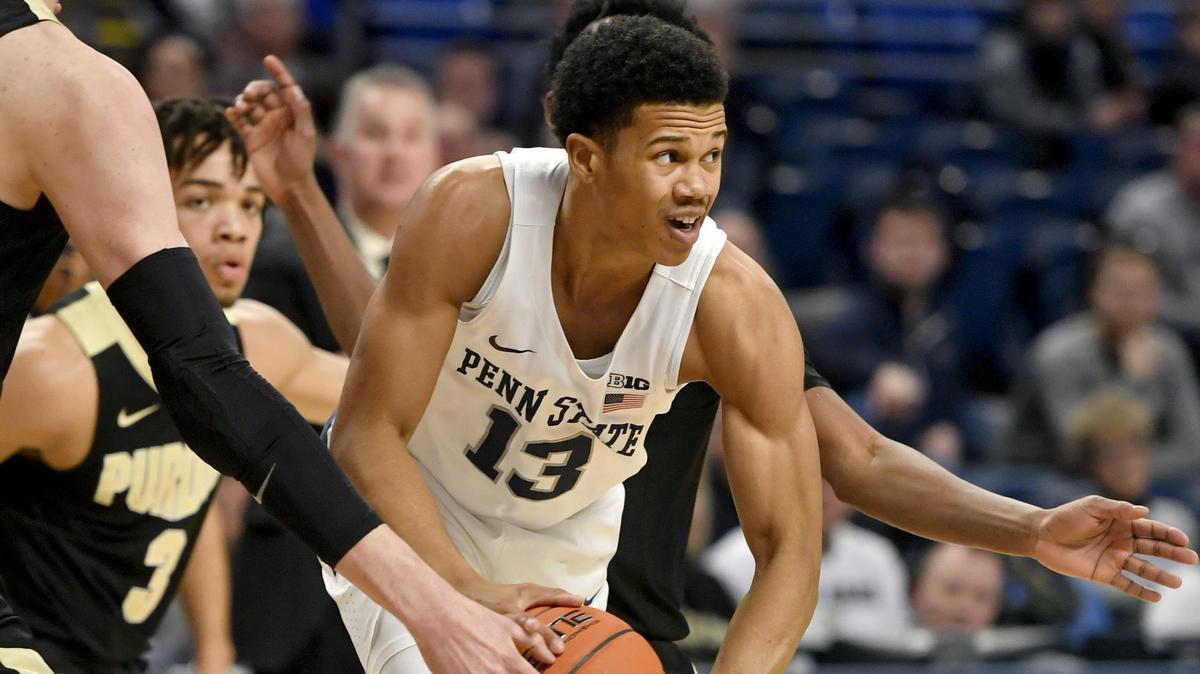 Penn State’s Rasir Bolton tries to push through a pack of Purdue defenders during the game on Thursday, Jan. 31, 2019. Purdue won in overtime, 99-90.