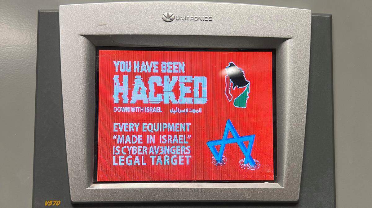 This photo provided by the Municipal Water Authority of Aliquippa shows the screen of a Unitronics device that was hacked in Aliquippa, Pa., Saturday, Nov. 25, 2023. The hacked device was in a pumping booster station owned by the Municipal Water Authority of Aliquippa. An electronic calling card left by the hackers suggests they picked their target because it uses components made by an Israeli company.