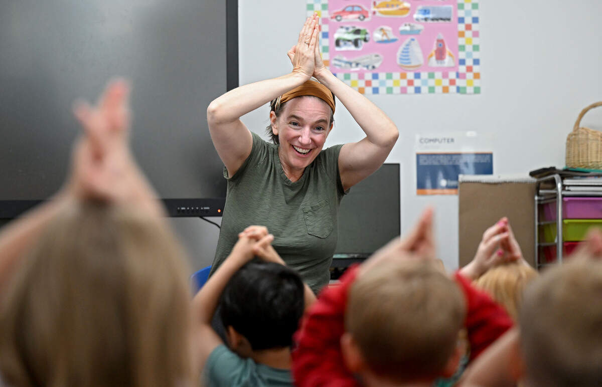 Margot Bevington of Ms. Margot's Music leads a class at the Goddard School on Tuesday, June 23, 2026.