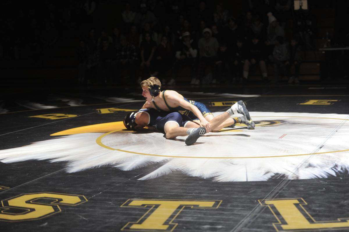 Bald Eagle Area’s Lucas Fye, pictured here in a dual from Dec. 23, 2021, is one of three Eagles wrestlers to earn the No. 1 seed at his weight for the District 6 Class 2A Championships.