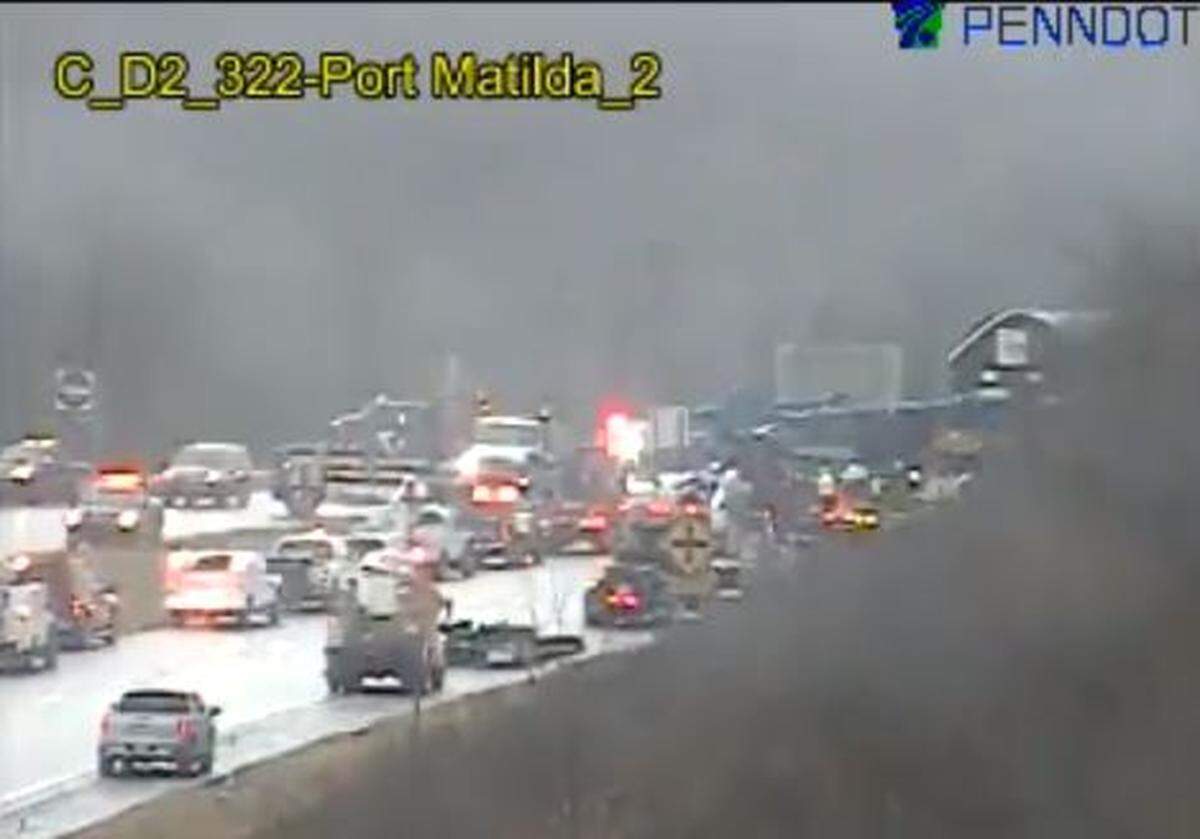 PennDOT traffic camera show the Yankee dryer super load stuck in the crossover between the east and westbound lanes on U.S. Route 322 at 3:50 p.m. Saturday on the Port Matilda Mountain. The super load is headed to First Quality in Clinton County.