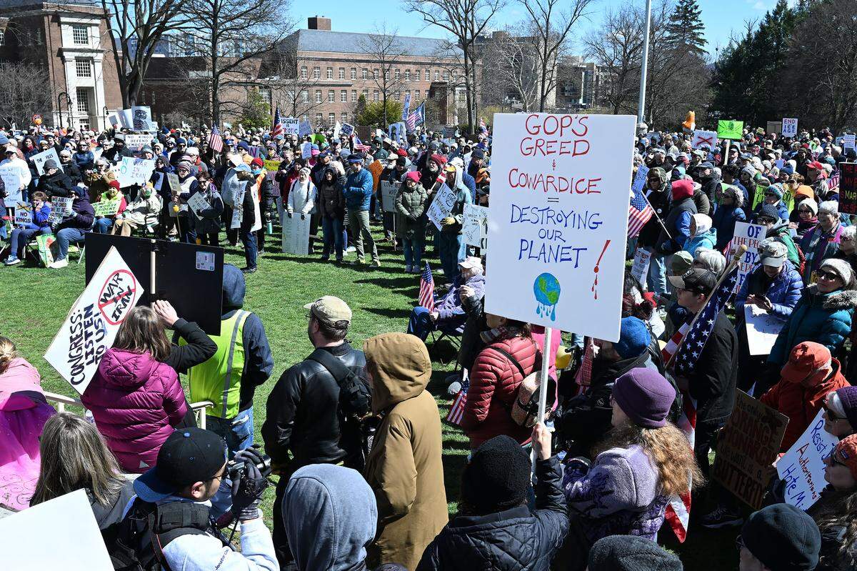 Thousands of people gathered on Old Main lawn for the No Kings anti-Trump rally on Saturday.