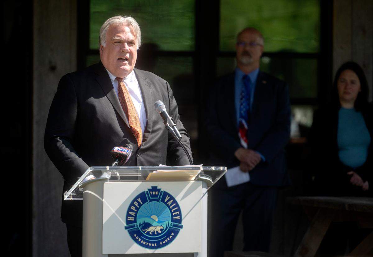 Happy Valley Adventure Bureau President and CEO Fritz Smith talks at Boal City Brewing on May 31, 2023.