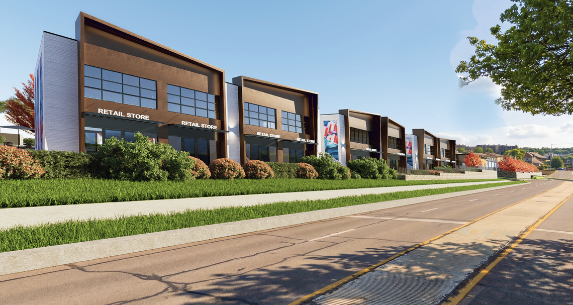 This rendering shows a closer look at retail spaces proposed in the preliminary land development plan for the former Autoport property. The plan, including this rendering, are on pause as project officials revise the proposal.