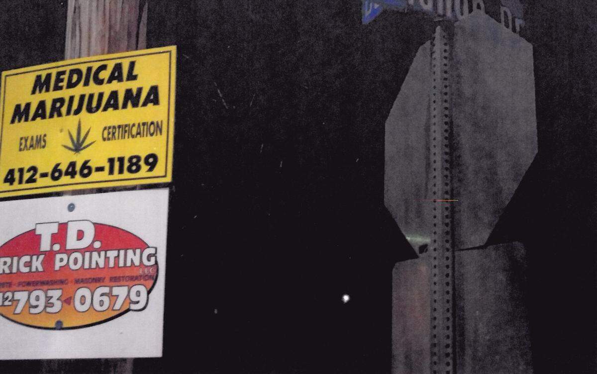 An outdoor sign promoting medical marijuana exams and certifications led the Pennsylvania Department of Health to send a warning letter to an Allegheny County physician in February 2020. A manager for the physician’s office told officials he ordered the sign to be removed and “effective this day no more signs will be placed advertising certifications.” The photo, which was included as an attachment to the warning letter, was obtained from the Department of Health through a Right-to-Know request.