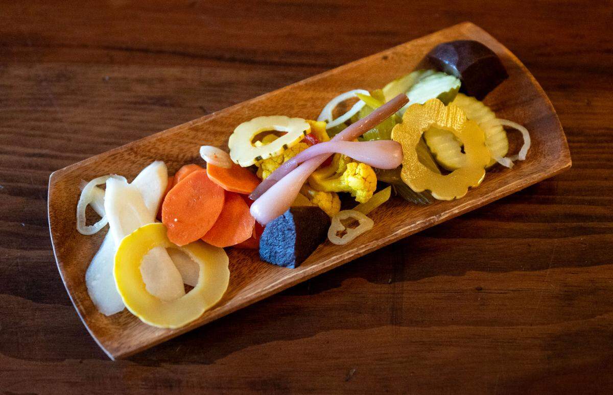 The pickle plate at Pass The Dutchie in Reedsville.