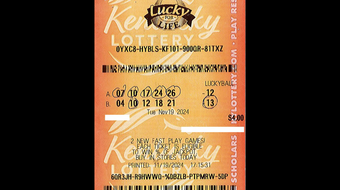 Billy Glenn’s Lucky for Life ticket matched all five white ball numbers drawn on Nov. 19. He won $25,000 a year for life but chose to take a one-time payment instead.