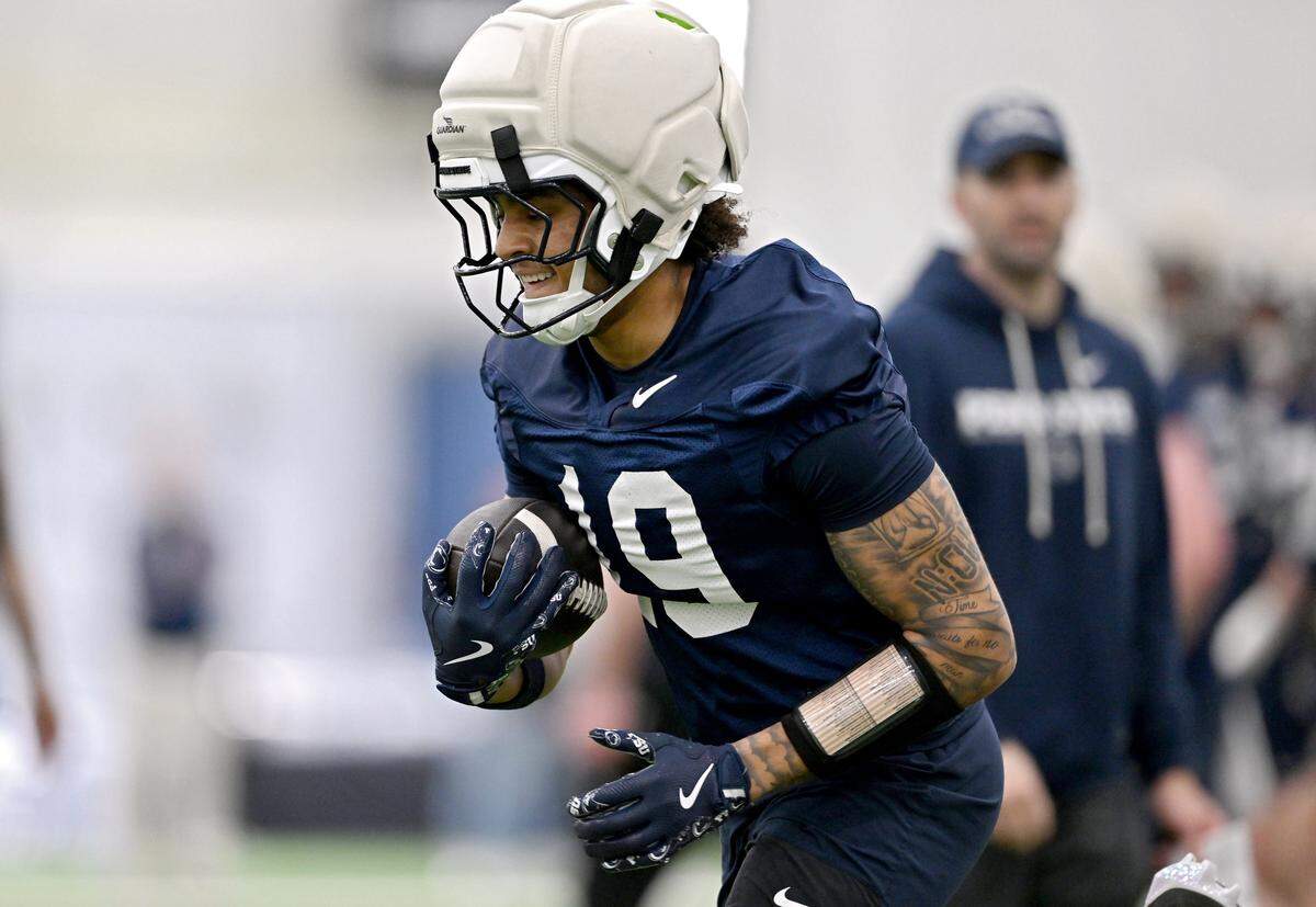 Penn State wide receiver Amarion Jackson makes a catch during spring practice on Thursday, March 26, 2026.  