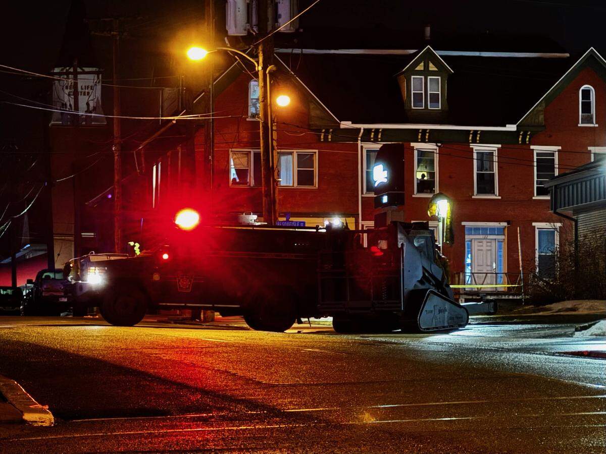 State troopers stationed armored vehicles on Second Street in Philipsburg during a standoff on Feb. 18, 2026.